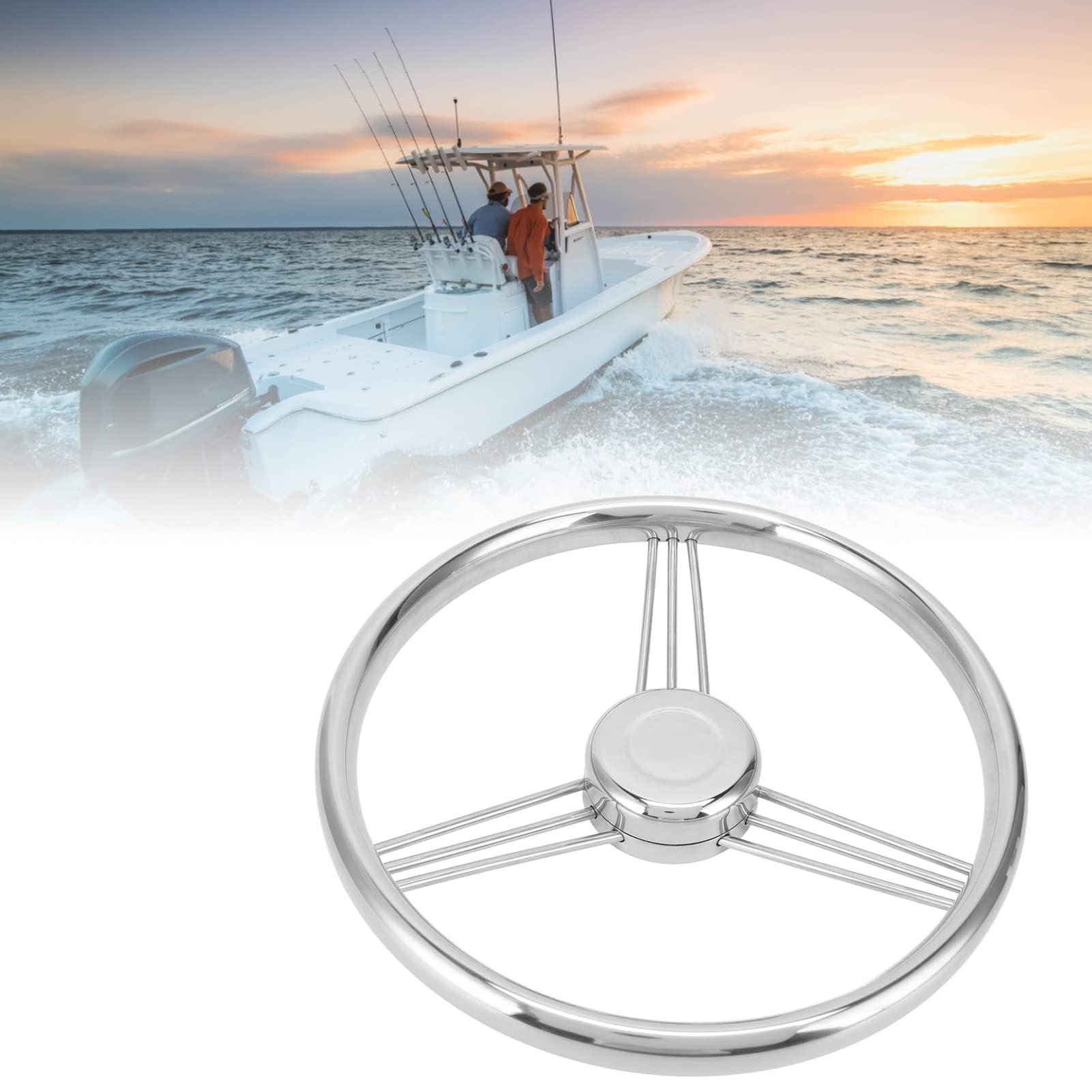 Volante per Barca, Yosoo Volante in Acciaio Inossidabile 316 a 9 Razze da 13,5 Pollici Albero Conico Standard da 15 ¡ã 3/4 Pollici per Nave da Yacht