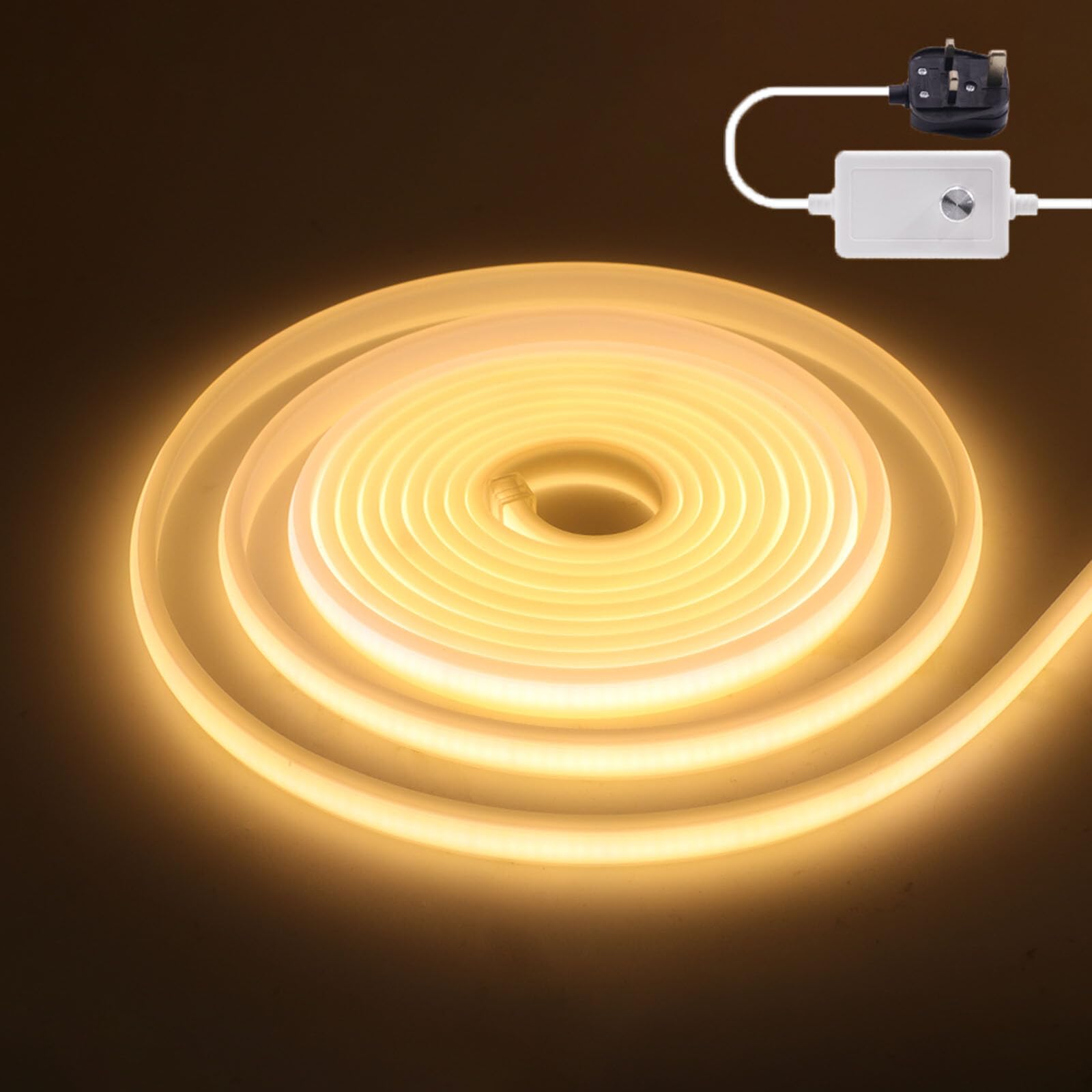 KAFULA 1M Dimmable COB LED Neon Light - 220V High Density Super Bright FCOB LED Strip CRI90+, IP65 Waterproof Flexible, Can be Cut Every 50cm | 288 LEDs/m | | Warm White 3000K | Home Decor