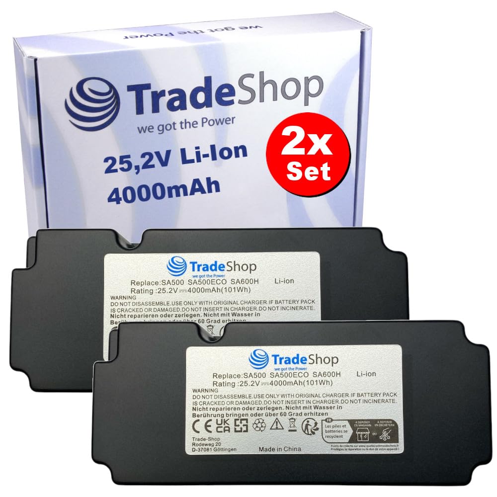 Lot de 2 batteries Li-ion 25,2 V 4000 mAh Yard Force SA900B SA900ECO SA1000 SA1500 X50i compatible Remix des 862617 8626