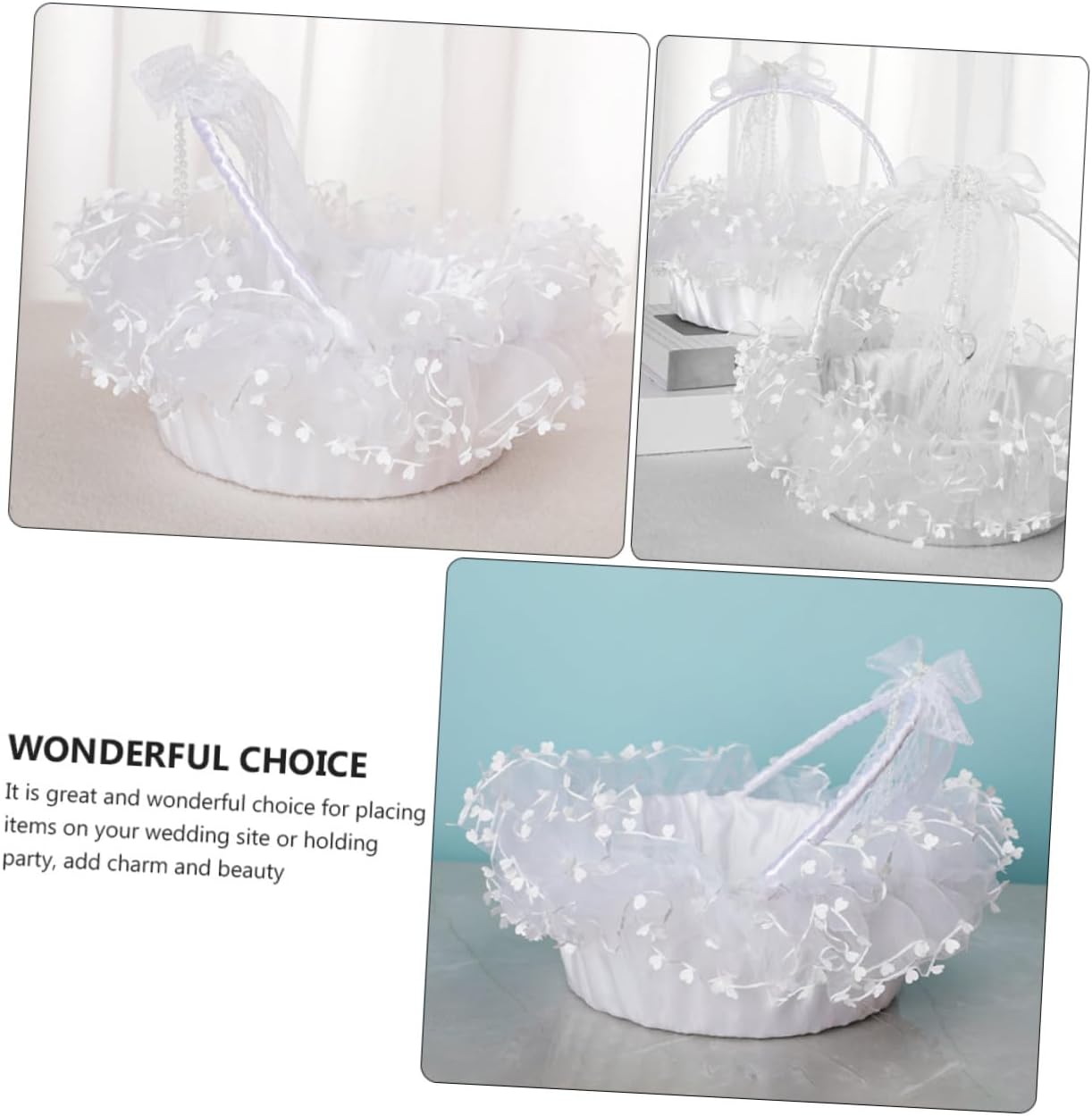 LABRIMP Lace Handheld Wedding Flower Basket Foldable White Decorative Basket for Flower Ceremony and Bridal Party Supplies –
