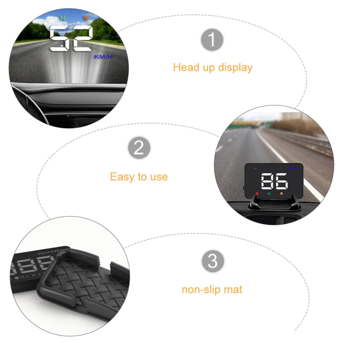 YARNOW Car Head-up Display Hud GPS Speedometer with Overspeed Alarm High Definition Abs Material Adjustable Brightness for Driving Safety