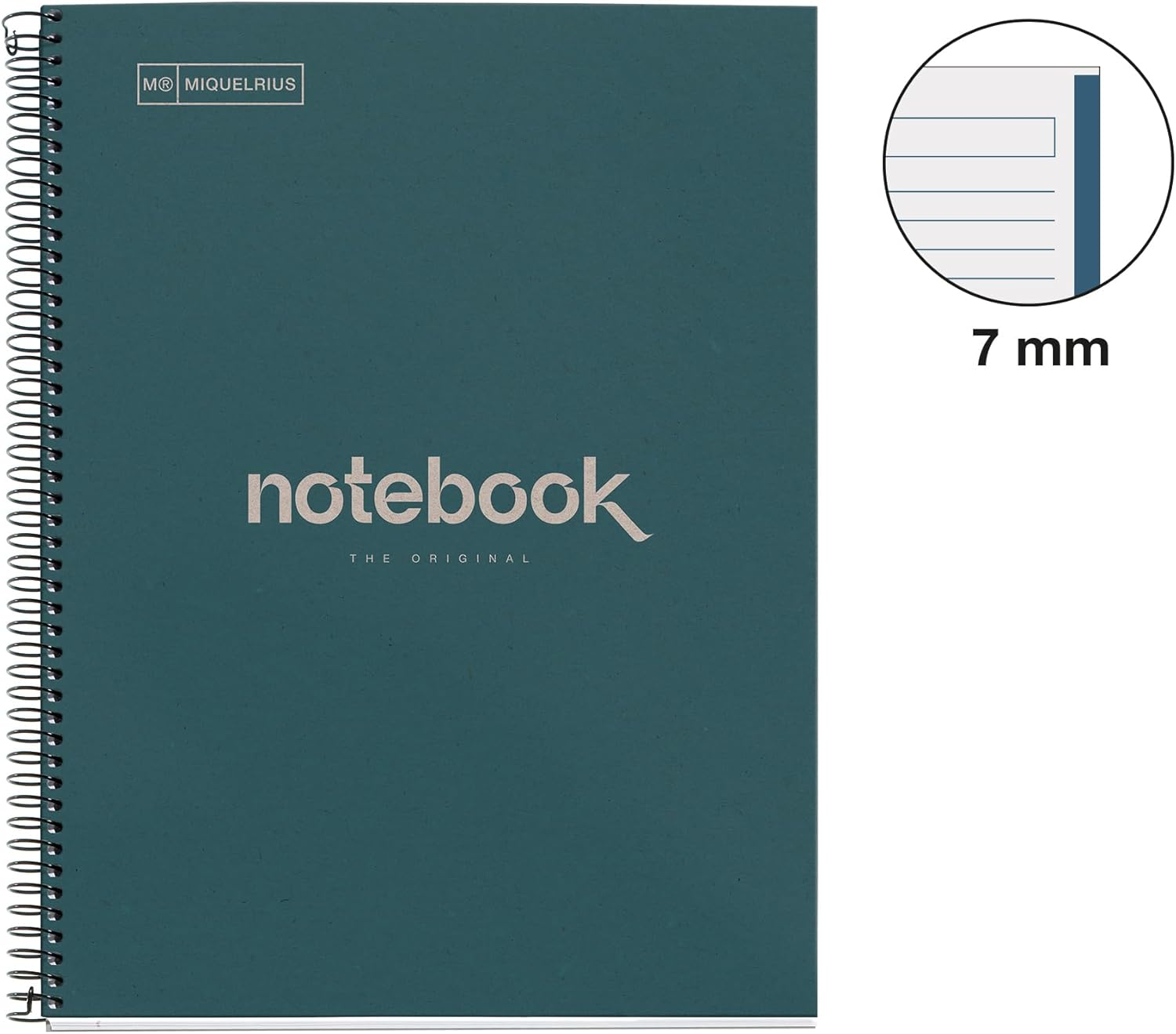 Miquelrius - Recycled Notebook A4-80 Sheets 80 g - Stripes 7 mm - 1 Color Strip - Recycled Cardboard Lid - Eco Marine Color