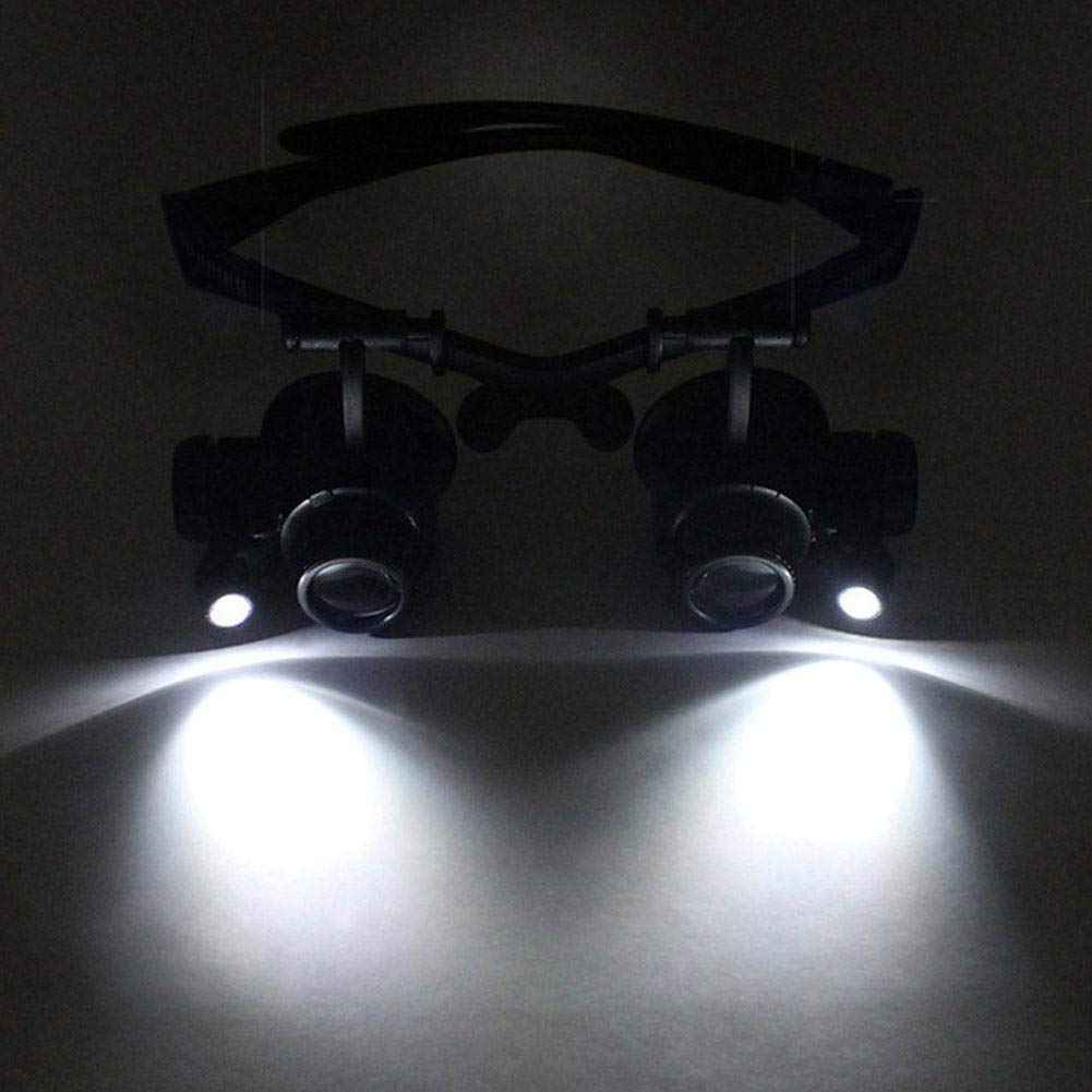 Lupa de reparación montada en la Cabeza 10X 15X 20X 25X Gafas con luz LED Lupa Diadema Joyería Relojero Lente óptica Lupa de Vidrio Lupa Lectura/Observación/Reparación Iluminación de reparación