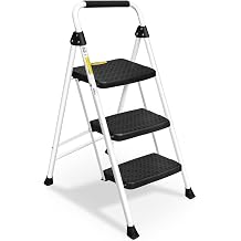 HBTower Step Ladder, Folding Step Stool with Wide Anti-Slip Pedal, Sturdy Steel Ladder, Convenient Handrail, Lightweight, Portable Steel Step Stool