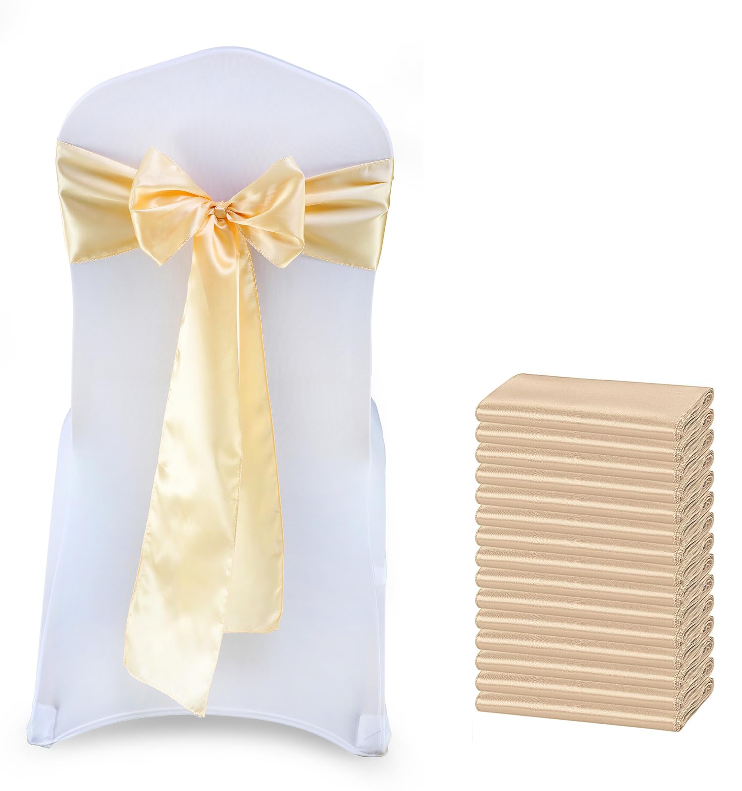 VDS Satin Chair Sashes Chair Cover back Tie Sateen Bows Ribbon for Wedding Birthday Graduation Engagement Ceremony Event Party Banquet Venue Hotel all Dining Chair Decoration (100PC) (Beige) — image 1