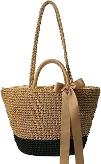 Donne Big Casuale Sacchetto di Spalla Portatile Spiaggia della Paglia Borsa Vacanze Retro Ecofriendly Estate tessuto con Bowknot