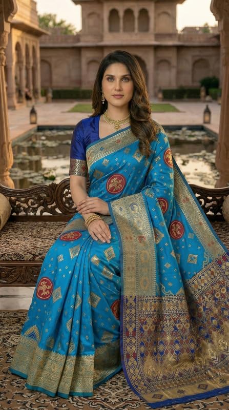 Image of C J Enterprise Women's Pure Soft Silk Saree With Blouse Piece For Wedding (Diamond-Patola)