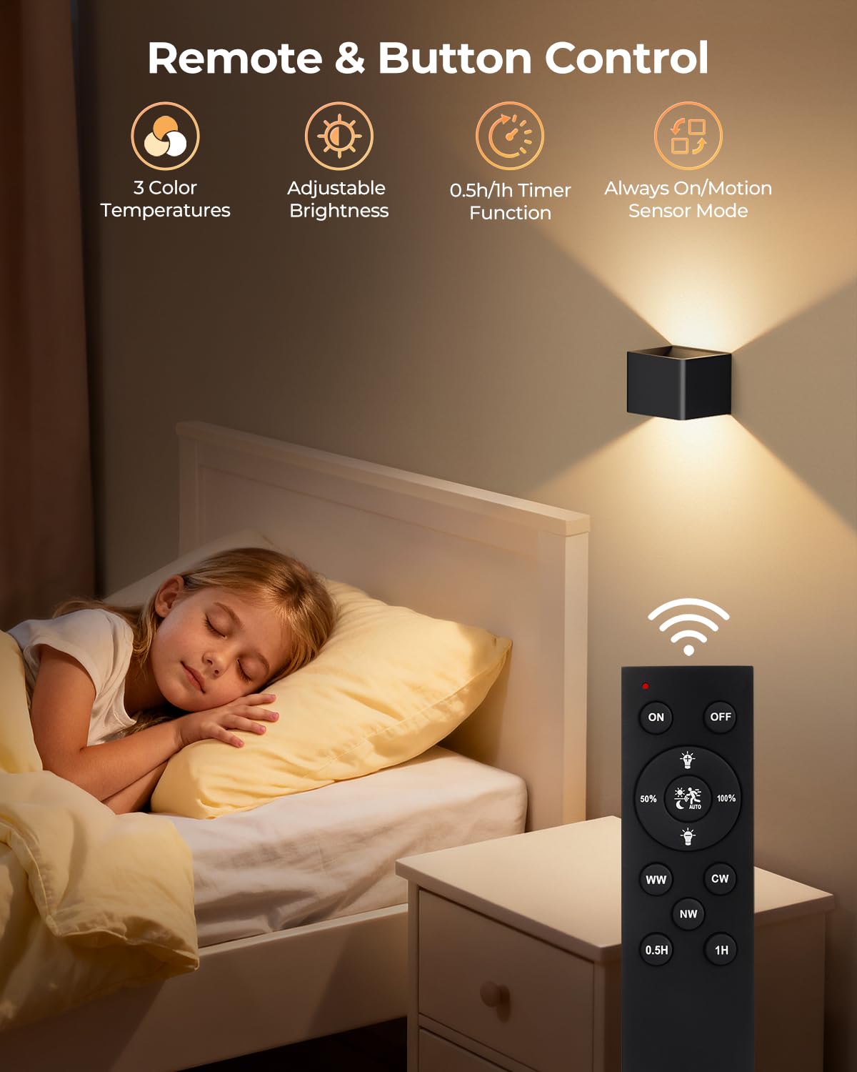 VIWAVE Batterij-wandlamp voor binnen met bewegingsmelder en