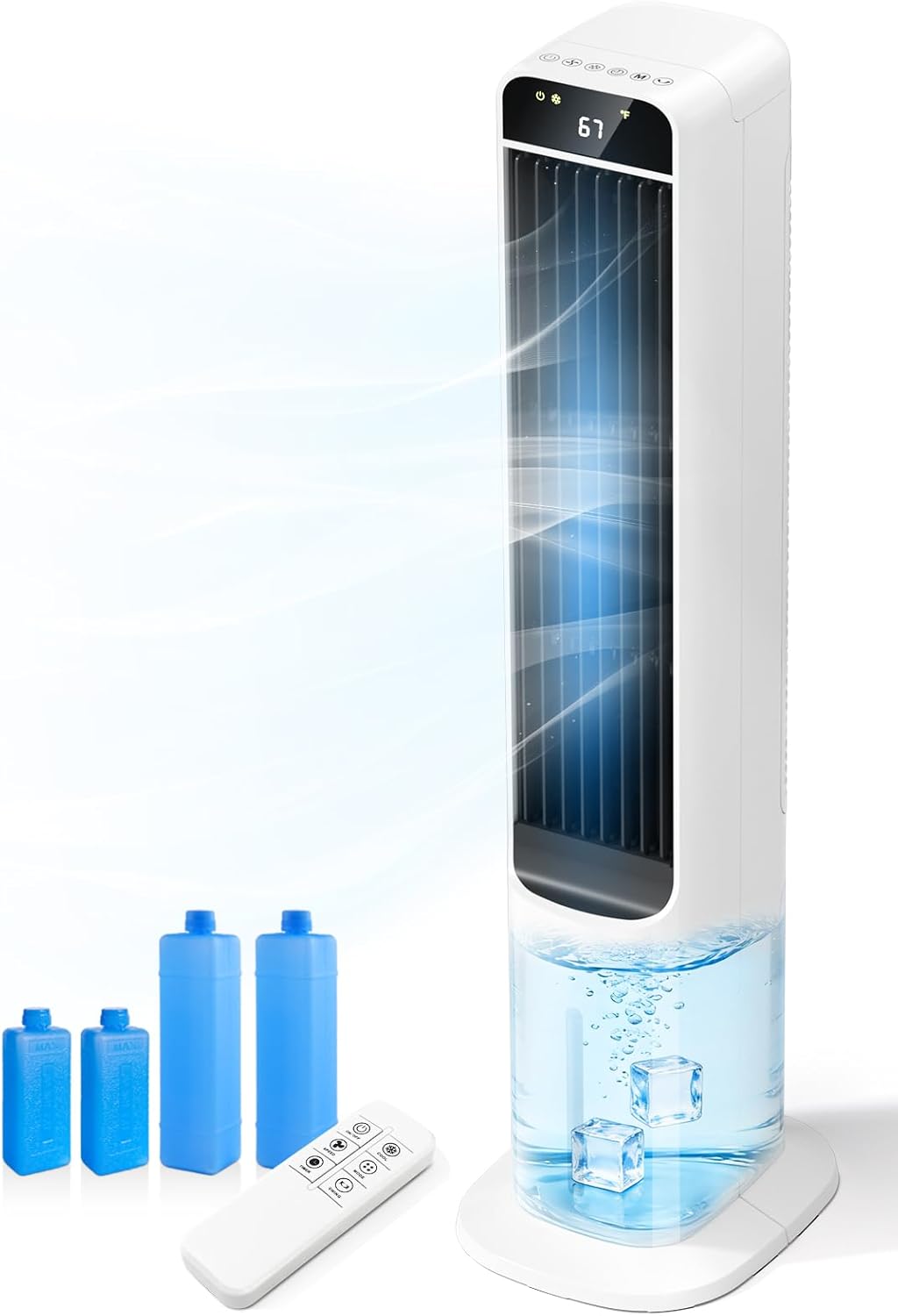 2 in 1 Portable Air Cooler with Remote, Evaporative Air Cooler with 4 Ice Packs, 12H Timer, 50° Oscillation, 3 Speed & 3 Modes Air Cooling Fan for Home, Bedroom, Office, White