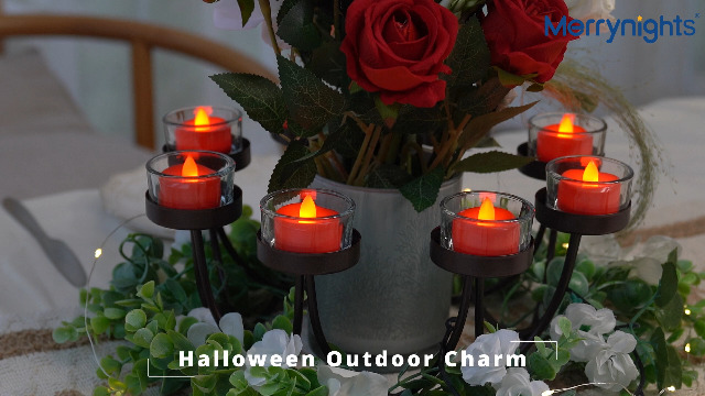 Image of merrynights LED Candles, 24 Pack Tea Lights Candles Battery Operated, Flameless Tealight Candle, Realistic Tea Lights for Halloween Christmas Party Decor -D 1.5 inch x H 1.25 inch-Red