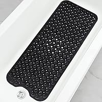 Linoows Extra Long Non-Slip Bathtub & Shower Mat 39x16 Inch, 200 Suction Cups, Drain Holes, Machine Washable - Black