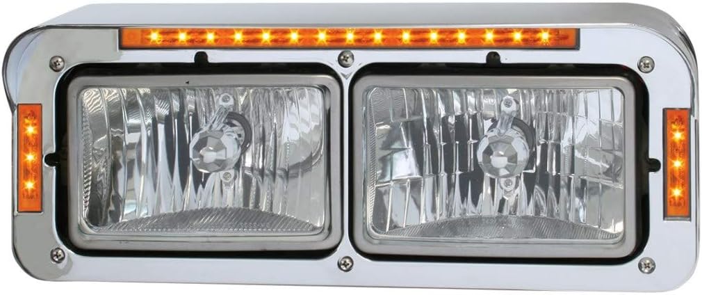 GG Grand General 87595 Chrome Plastic Dual Rectangular Headlight Bezel with Visor 21 LED Amber/Amber
