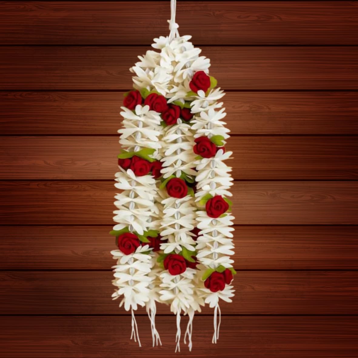 KLASSIE STORES Artificial Mogra Gajra for Hair Bun | White Jasmine Flower + Red Roses Flower Juda Accessories for Women, Girls | Fabric Gajra for Bridal, Party, Wedding, Festive Hairstyles (Pack of 2)