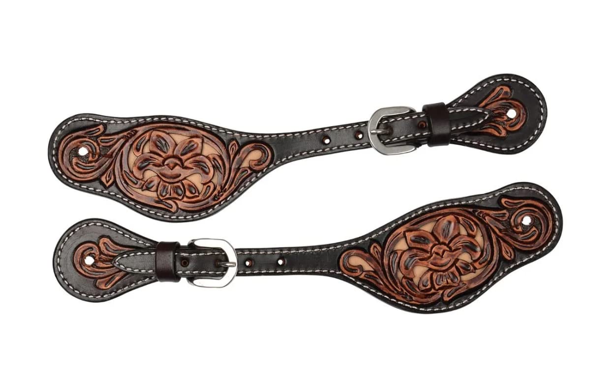 Tack Shack of Ocala- Reinsman Circle Y Multi-Toned Filigree Spur Straps, Spur Straps, Leather Spur Straps, Horse Spur Straps, Boot Spur Straps (Multi-Toned Filigree)
