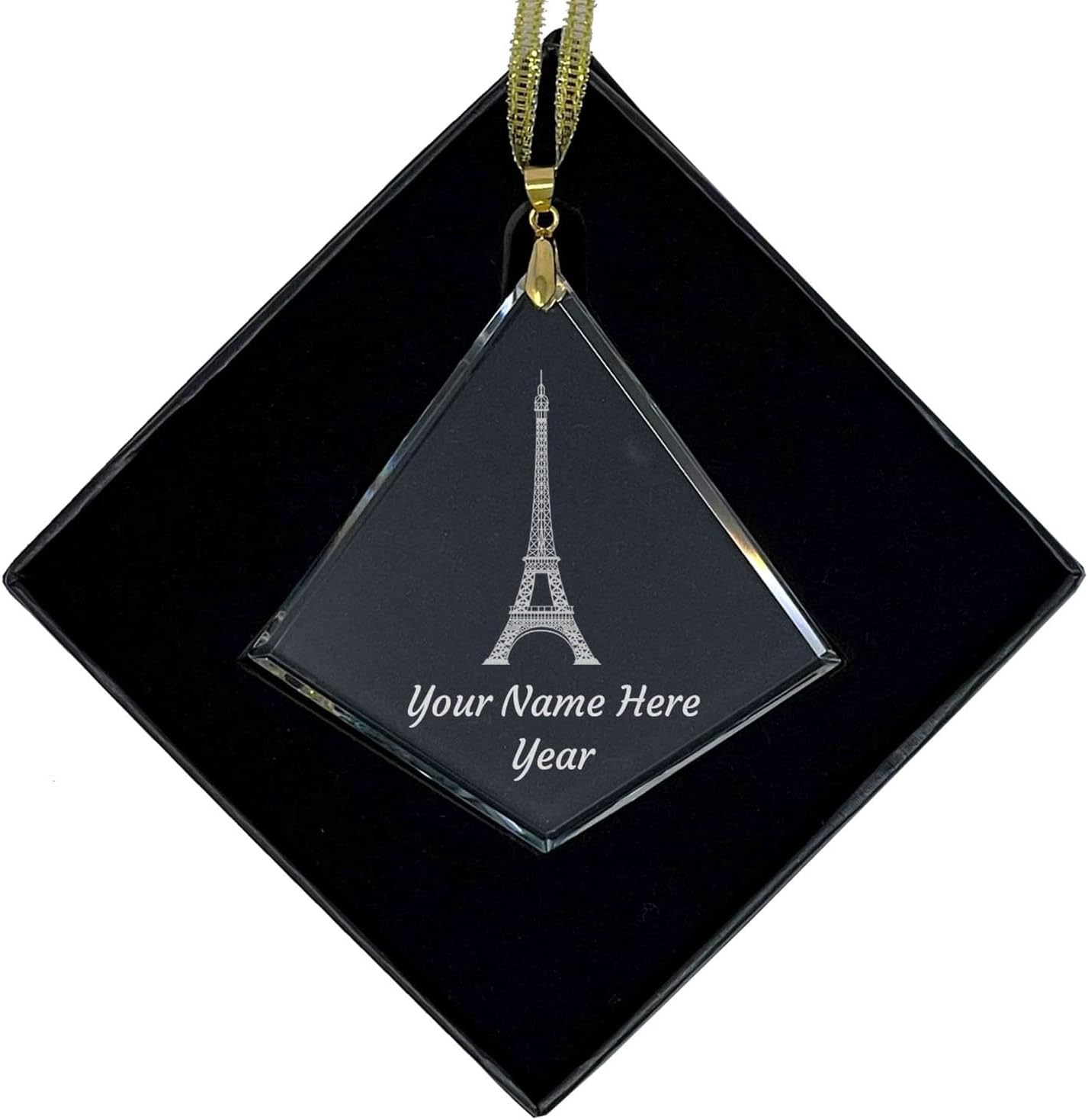LaserGram Personalized Glass Christmas Ornament, Eiffel Tower, Custom Laser Engraved Gift Idea (Round Shape)