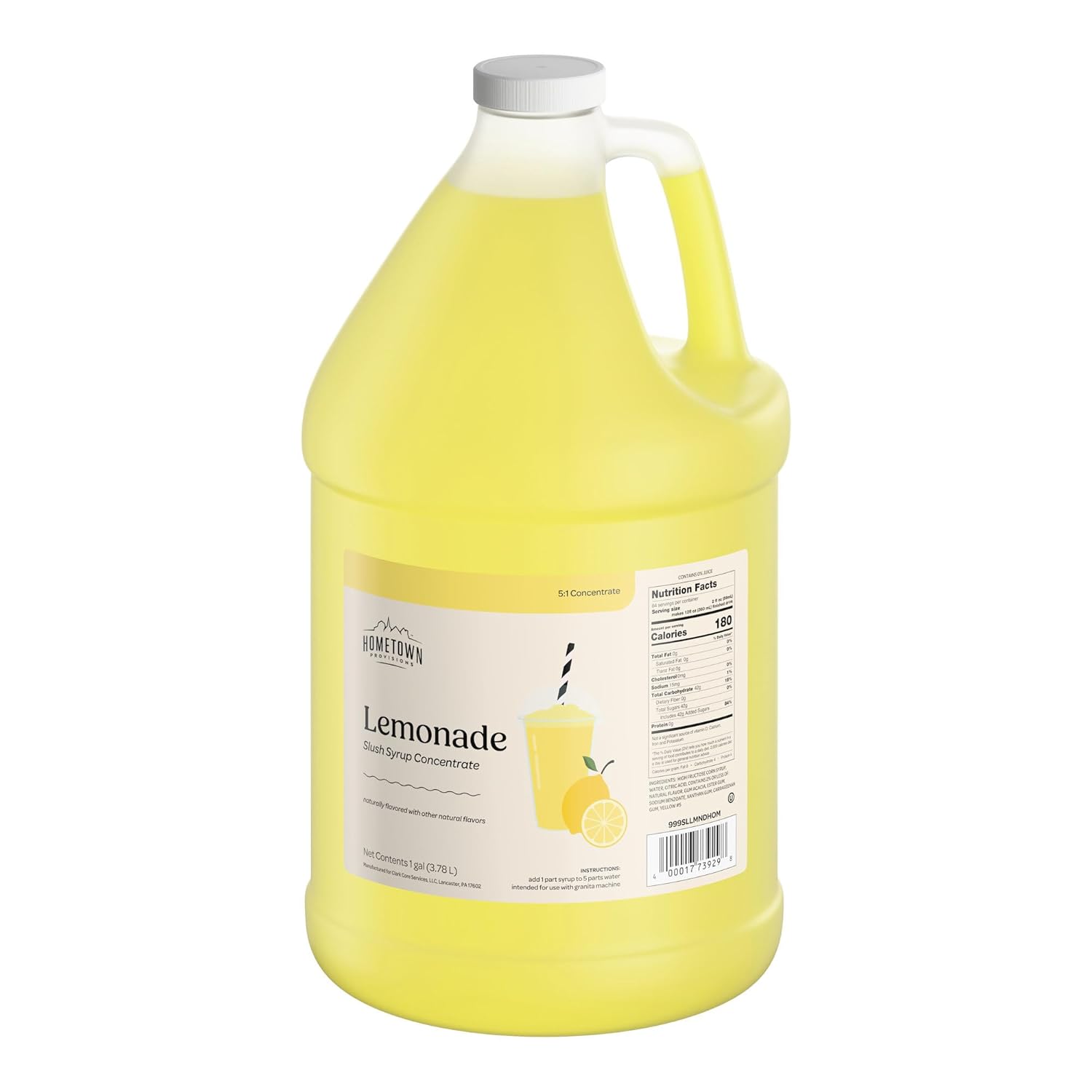 Hometown Provisions Slushy & Granita Mix - 1 Gallon 5:1 Syrup Concentrate - Perfect for Slushy Machines, Fairs, Concession Stands, & Frozen Cocktails (Lemonade)