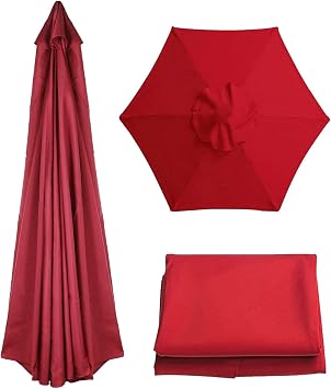 Doefo Patio Umbrella Replacement Canopy 6 Ribs 10ft / 6ft Waterproof Umbrella Replacement Canopy UV30+ Protective Washable Parasol Covers for Garden, Patio, Beach, Playground Canopy Only