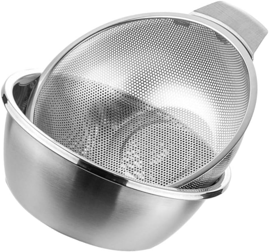 Stainless Steel Double Drain Basket Kitchen Colander Strainer for Fruit and Vegetable Washing Anti-deformation Fruit Bowl Strainer with Efficient Drain Design for Indoor and