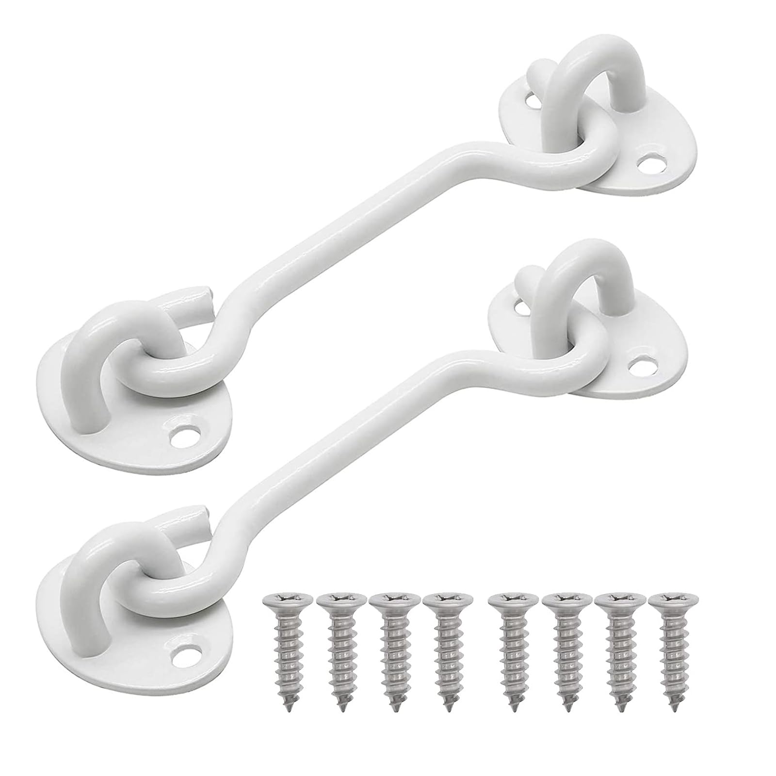 2pcs White Cabin Hooks 6 Inch, Stainless Steel Gate Hook Lock