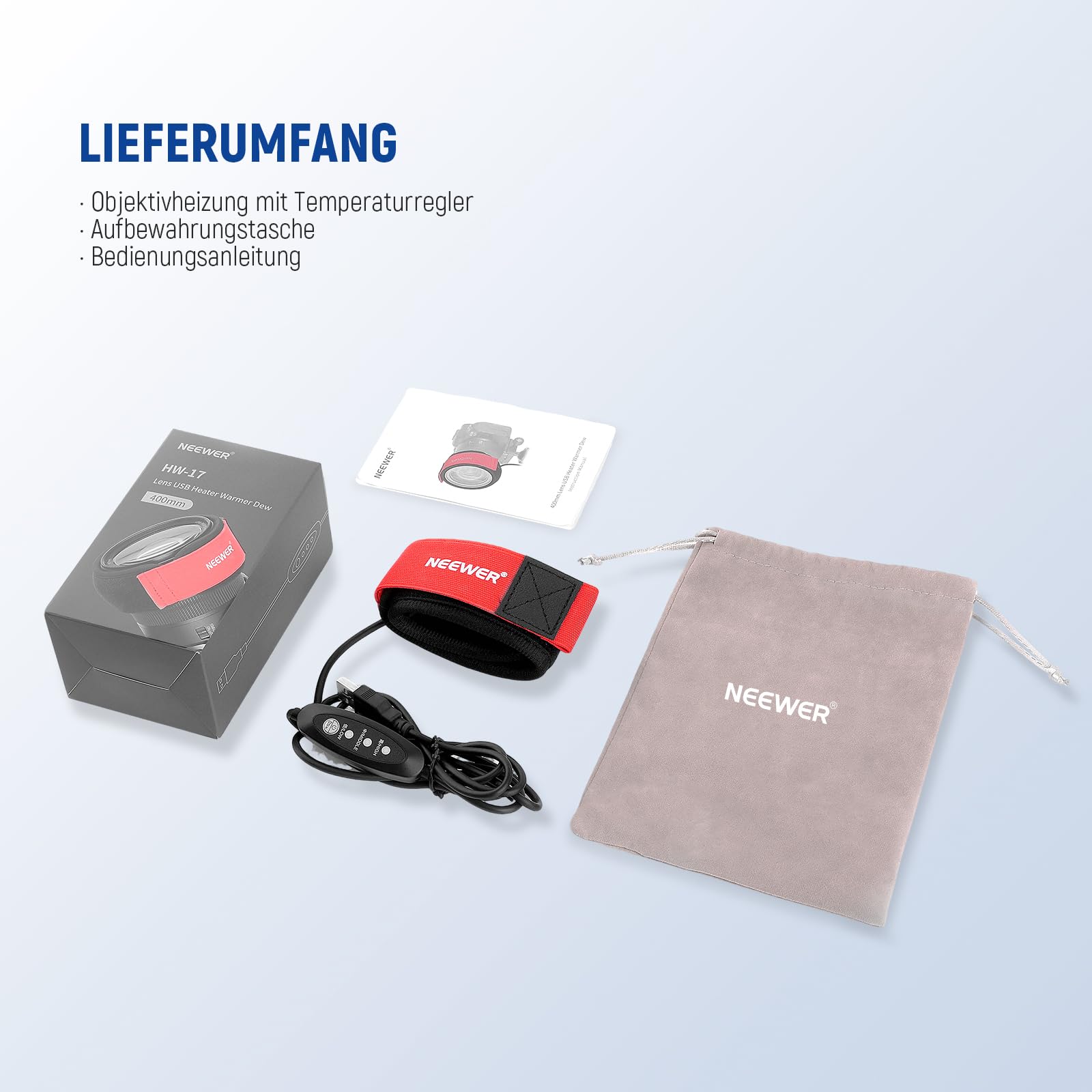 NEEWER 400mm Objektivheizung mit 3 Temperatureinstellungen USB Lens Heater verhindert Tau Nebel Kondensation DSLR Kameras Teleskope Ferngläser Astrofotografie HW-17B