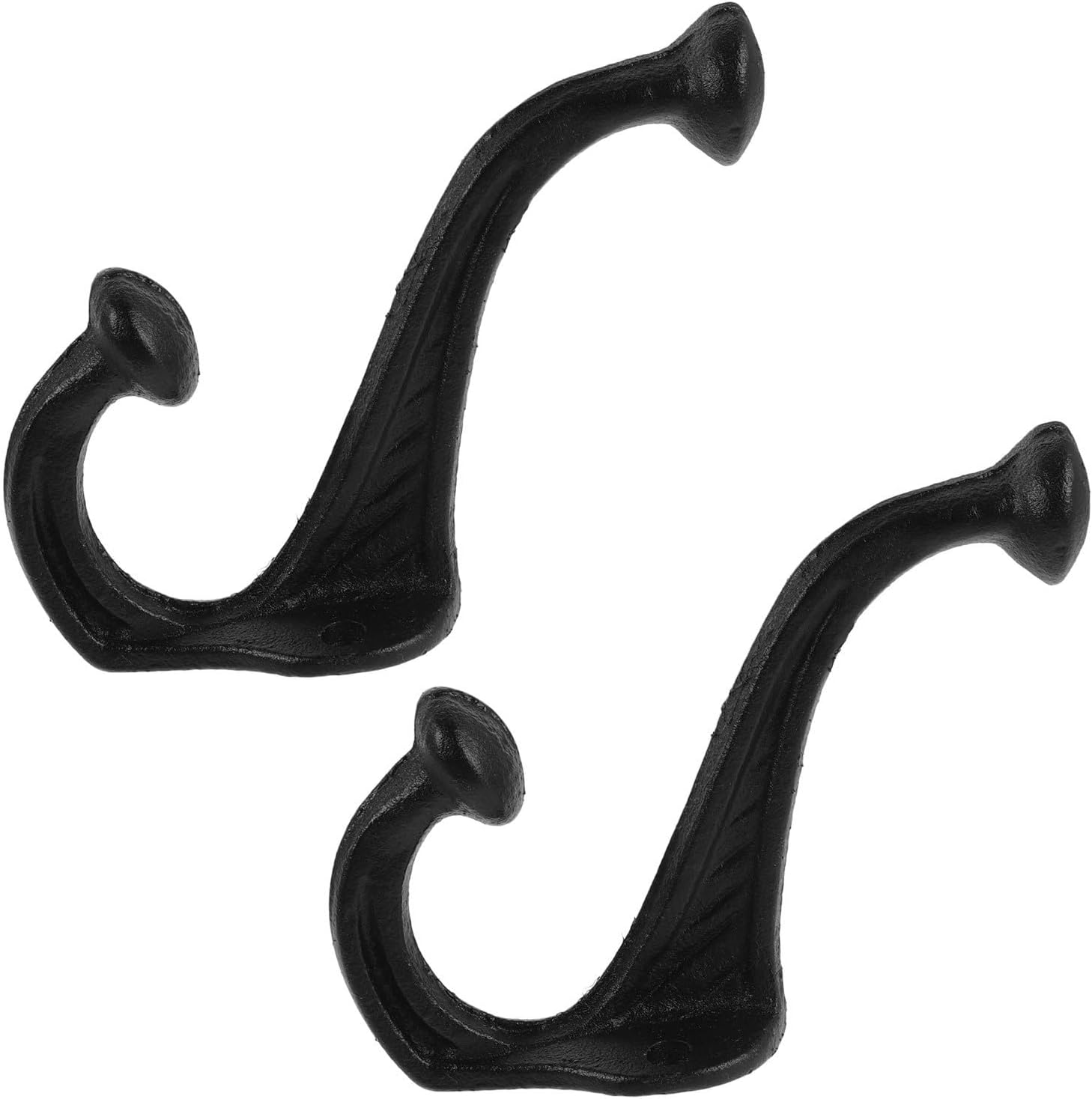 Wakauto 2pcs Vintage Cast Iron Double Hooks, Heavy Duty Rustic Wall Mounted Coat Hooks with 14mm Hole, Decorative Black Entryway and Bathroom Hangers for Coats, Bags, Towels