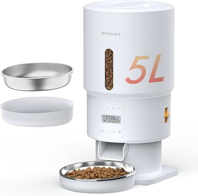 Automatic Cat Feeder - 5L Anti-Clog Cat Food Dispenser with Freshness Preservation, 1-6 Meals/Day, Programmable Portions, ...
