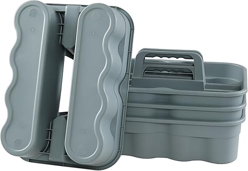 Miniatura 7 de Paquete de 4 cajas de limpieza de plástico con asa, organizador de herramientas de limpieza de plástico, gris