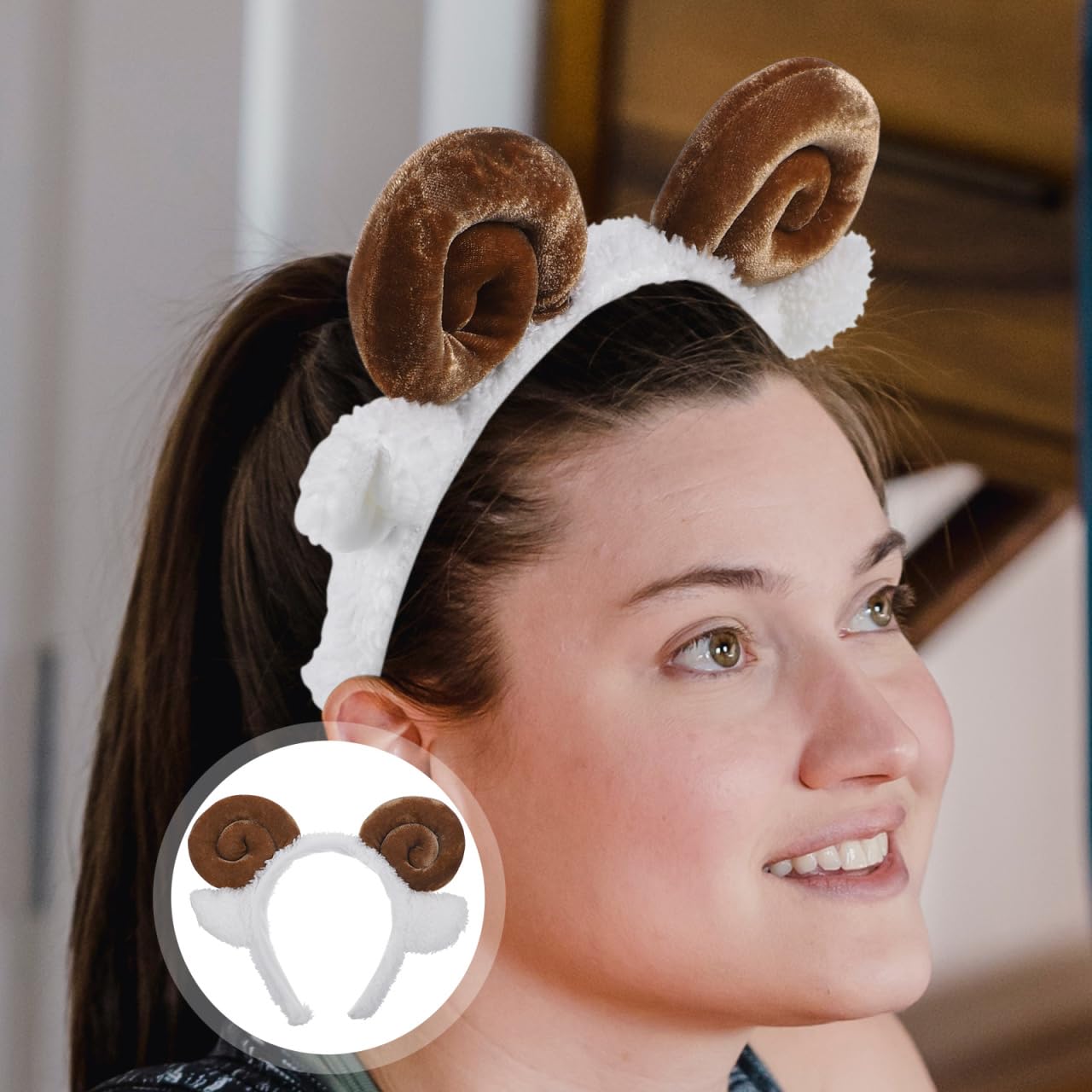 balacoo Goat Ears Cute Headband - Fluffy Hairband Animal Head Wear for Women Girl Makeup Washing Face, Goat Horns Headband for Party Celebrations Supplies, 7 packs