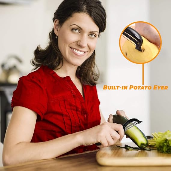 Swivel Vegetable Peeler Ultra Sharp Stainless Steel Blade with Soft Grip Handle Ideal for Left or Right Handed Use Perfect for Peeling Fruits, Potatoes, Carrots, Apples Black