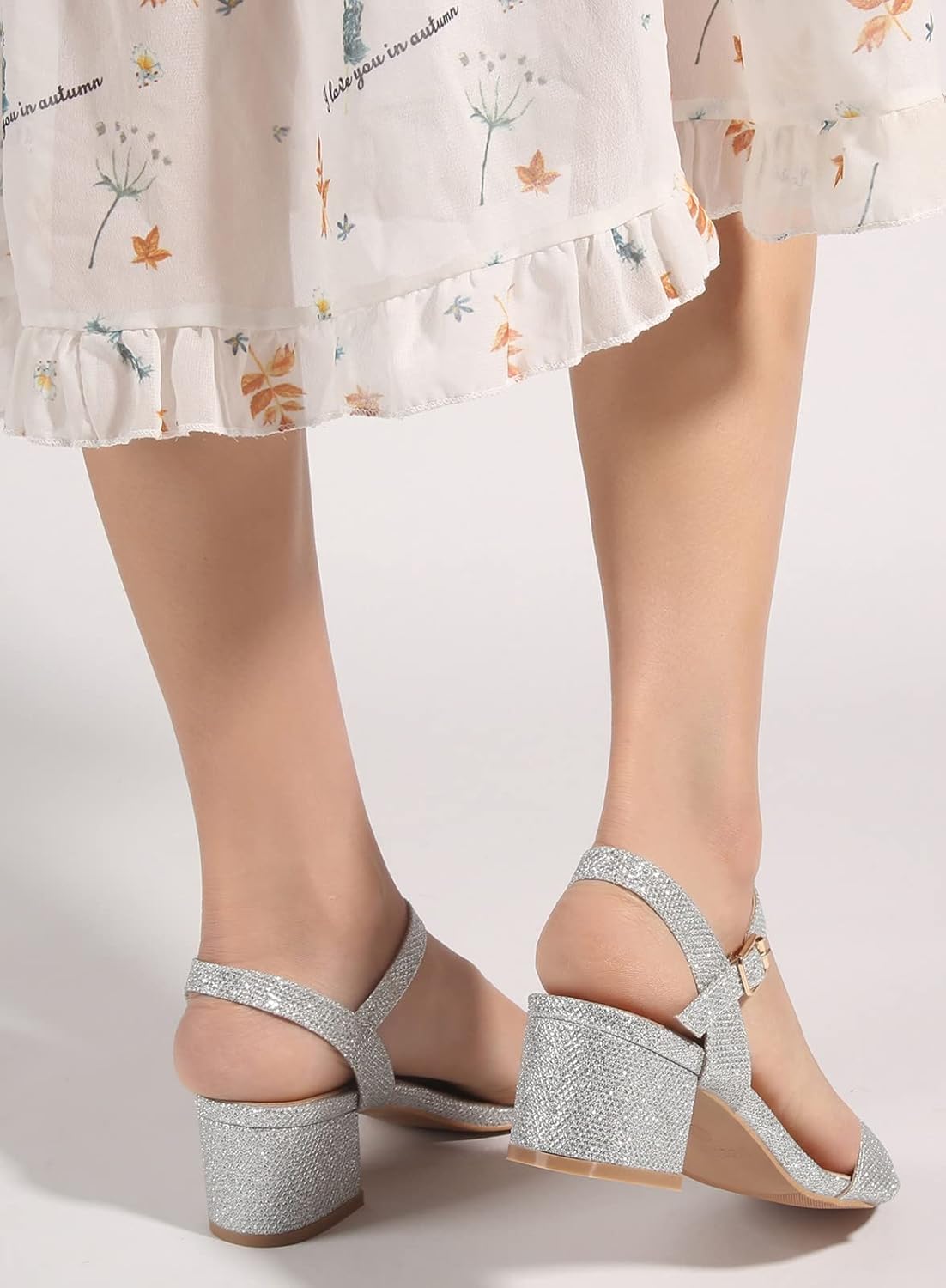 DADAWEN Women's Open Toe Ankle Strap Glitter Low Block Chunky Heels Sandals Dress Pumps Shoes - Image 3