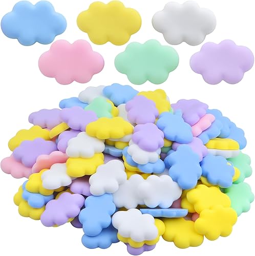 100 piezas de cabujones coloridos de resina con parte trasera plana, adornos de nubes, adornos con forma de nubes, accesorios para teléfono, estuche