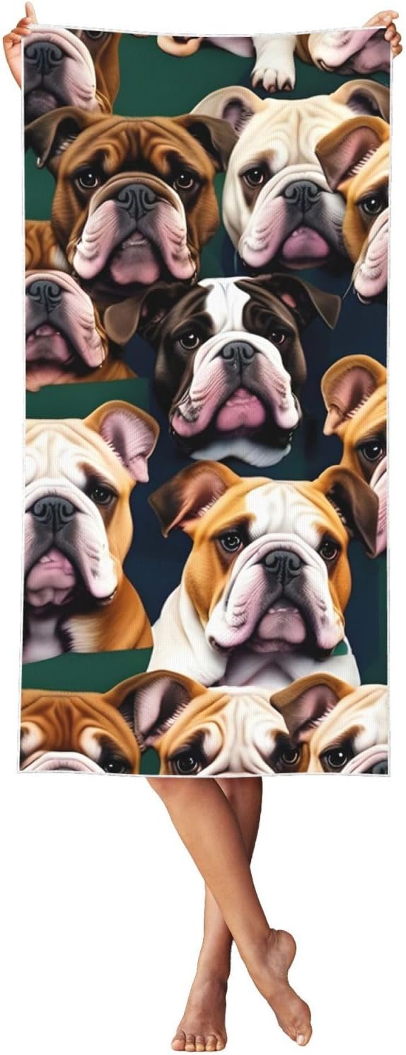Peach Skin Velvet Quick Dry Lightweight Cute English Bulldog Print Beach Towel for Beach,Bath,Pool,Gym,Yoga