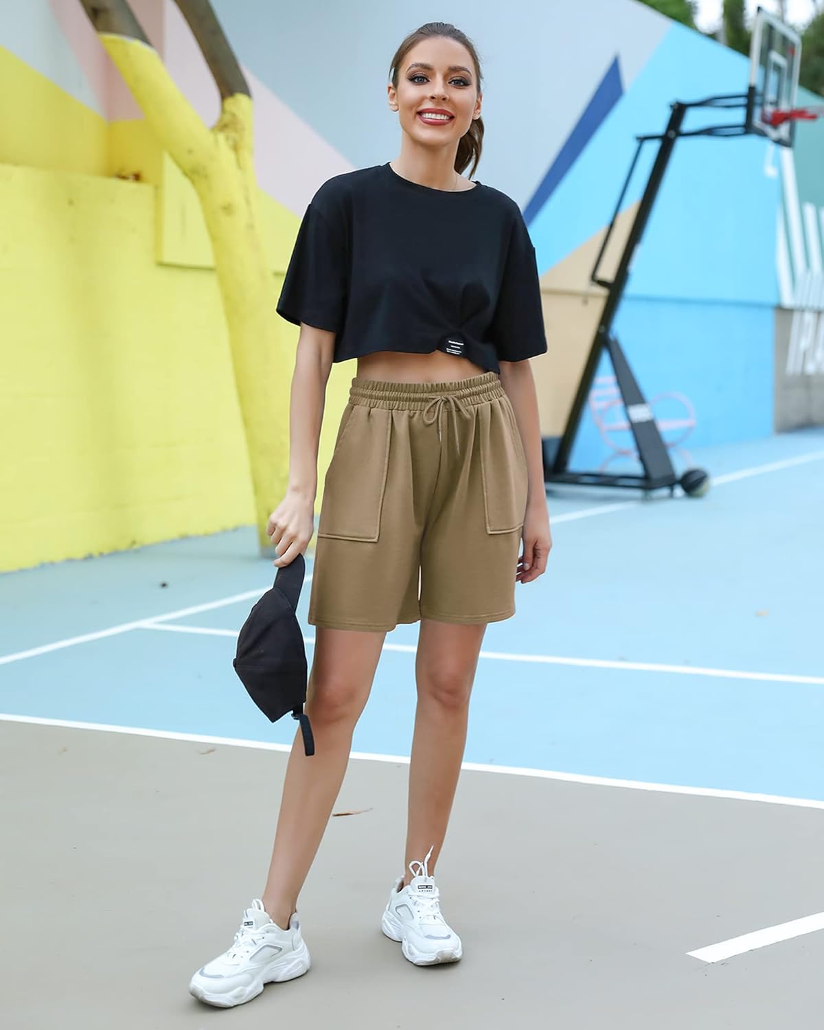 Cowasto Womens Cotton Sweat Shorts Casual Summer Loose Athletic Short Drawstring Waist Lounge Running Shorts with Pockets - Image 5