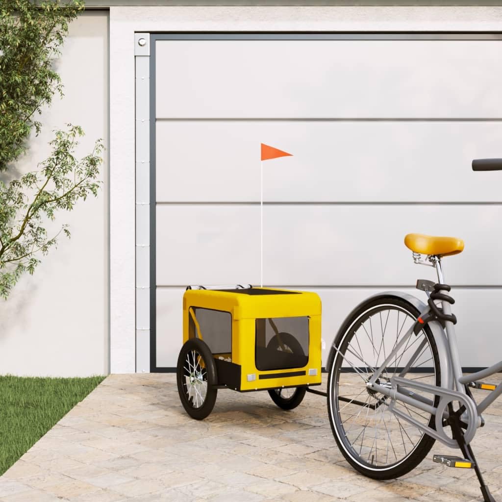 vidaXL Remolque de Bicicleta para Mascotas, Carrito para Perros Gatos, Remolque de Carga para Compra Camping, Hierro Tela Oxford Amarillo Negro