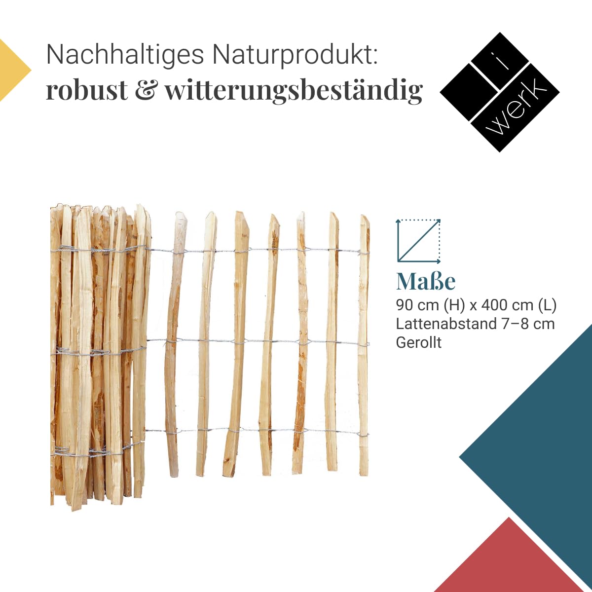 Staketenzaun 90 × 400 cm gerollt – Lattenabstand 7-8 cm | Haselnusszaun zum Stecken für Beeteinfassung & Teichumrandung | Natürliche Deko für den Garten | Holzzaun extra witterungsbeständig