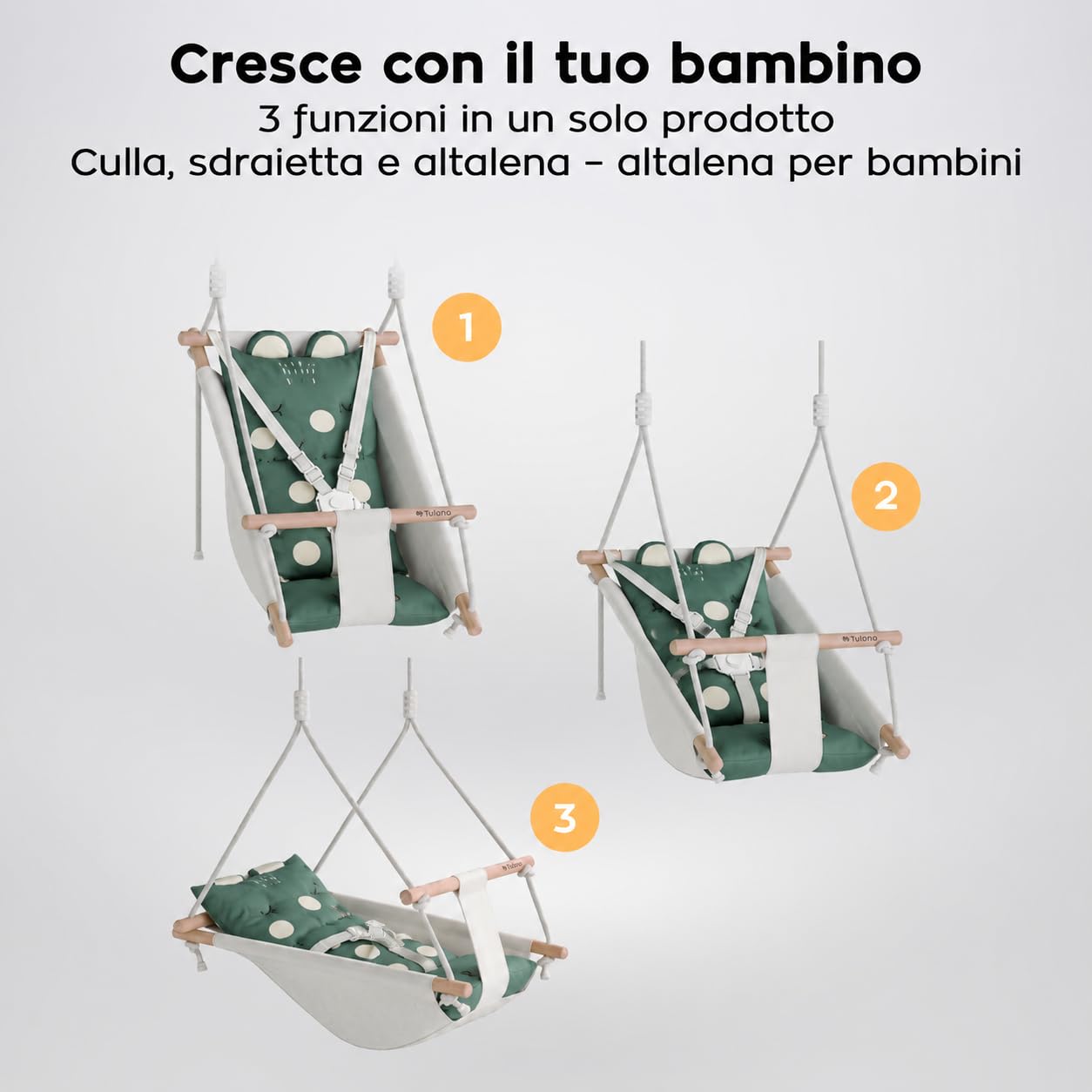 Tulano Hop 45 Altalena per bambini 3in1, Per interno ed esterno, Dai 6 mesi