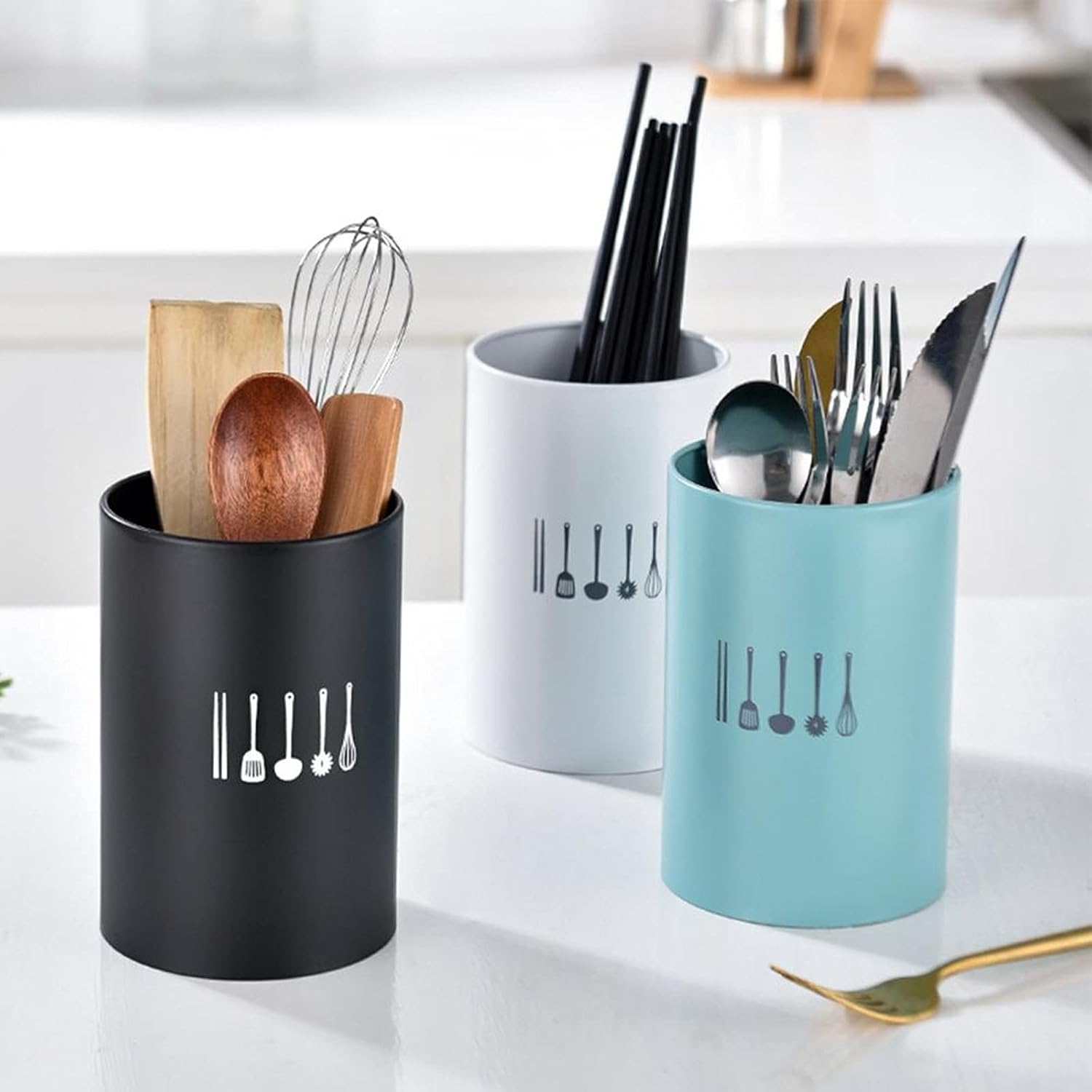 Chopstick Racks Stainless Steel Chopsticks Cage， Multi-Function Fork Spoon Cutlery Drain Containers Tableware Stand Storage Rack， Kitchen Utensils(White)
