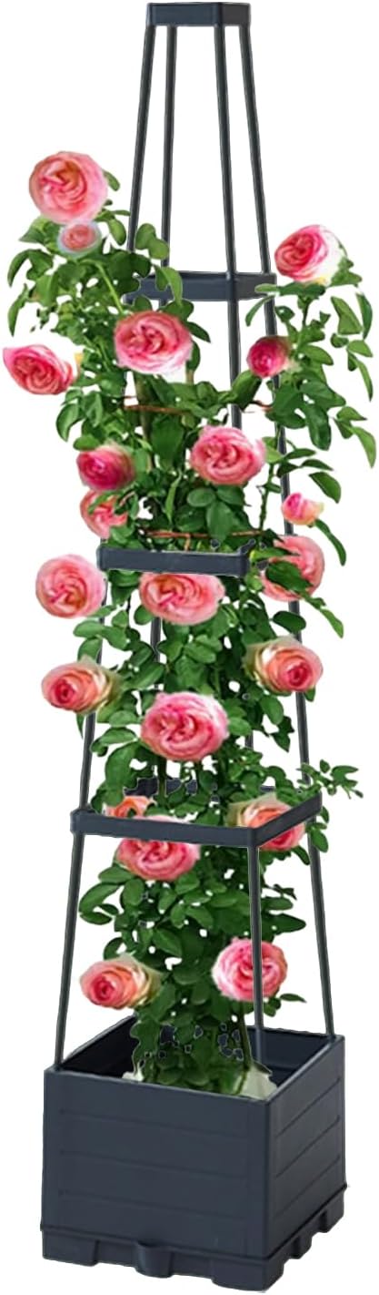 Garden Bed with Trellis - with Trellis Tower Box,140cm Raised Garden Bed Planter Box - for Tomato Cucumber Pea Vines Cactus Flower Vegetable Fruit Indoor Outdoor Greenhouse