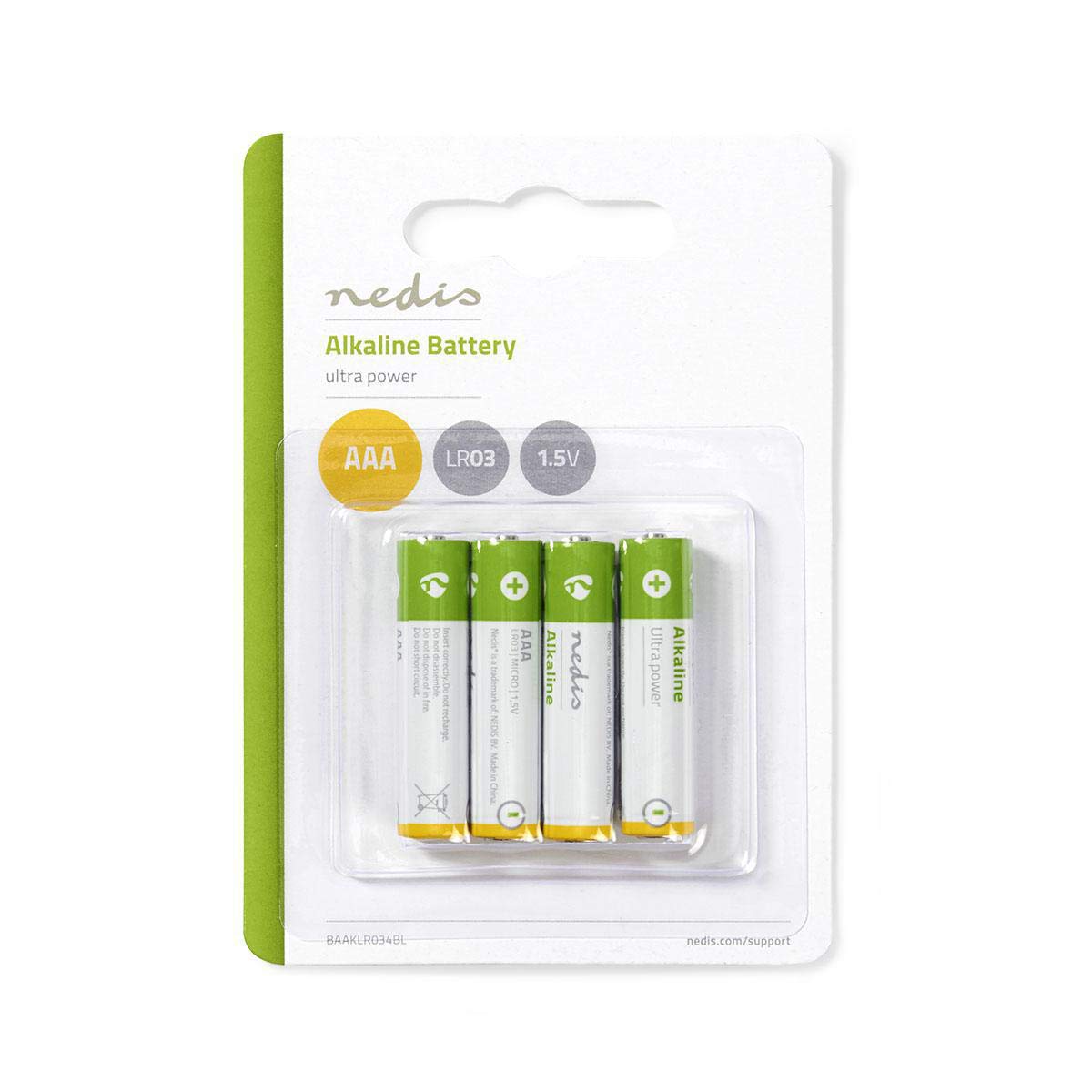 Nedis BAAKLR034BL 1.5V LR03 Alkaline AAA Batteries (Pack of 4)