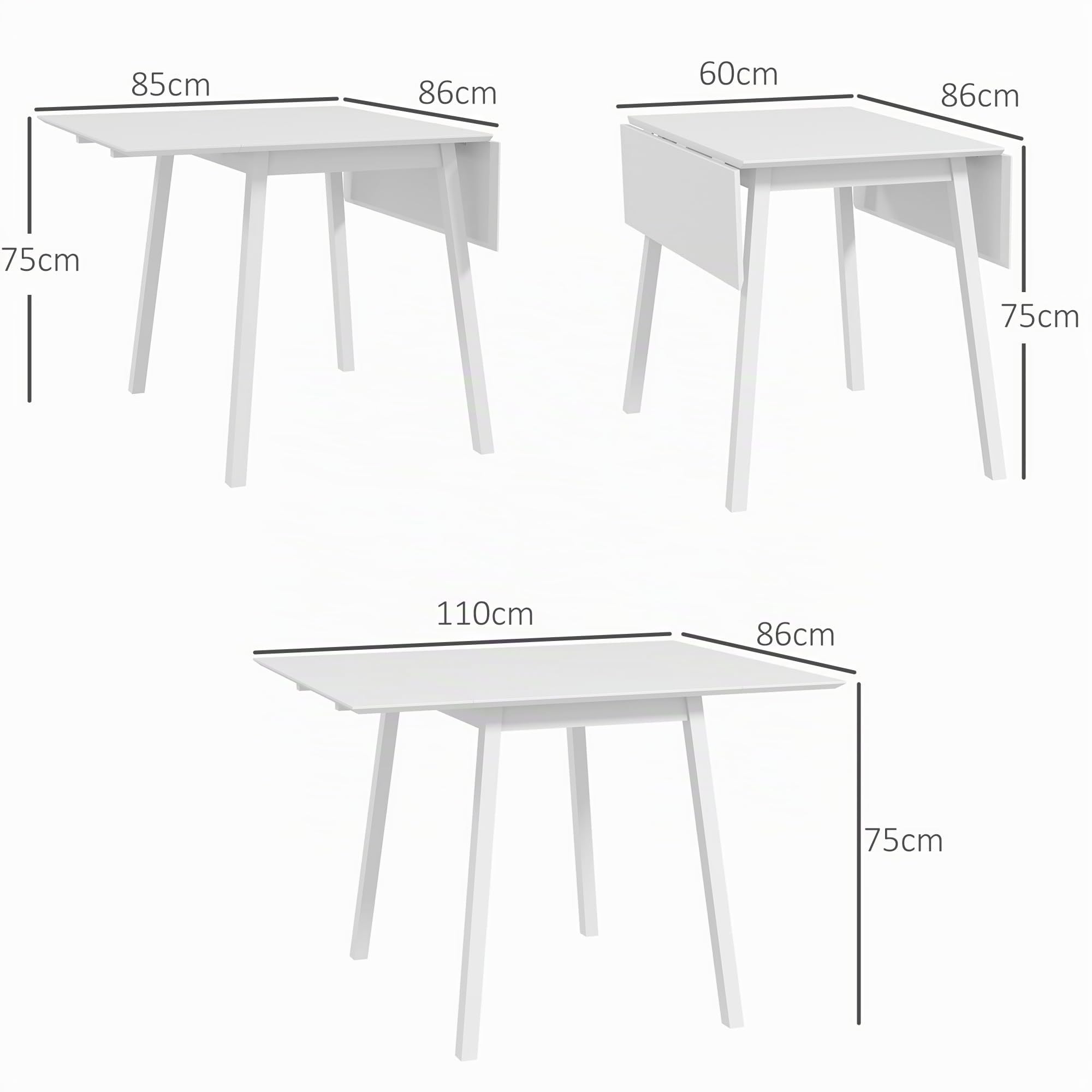 HOMCOM Esstisch Klappbar für 2-4 Personen 110 x 86 x 75 cm Weiß