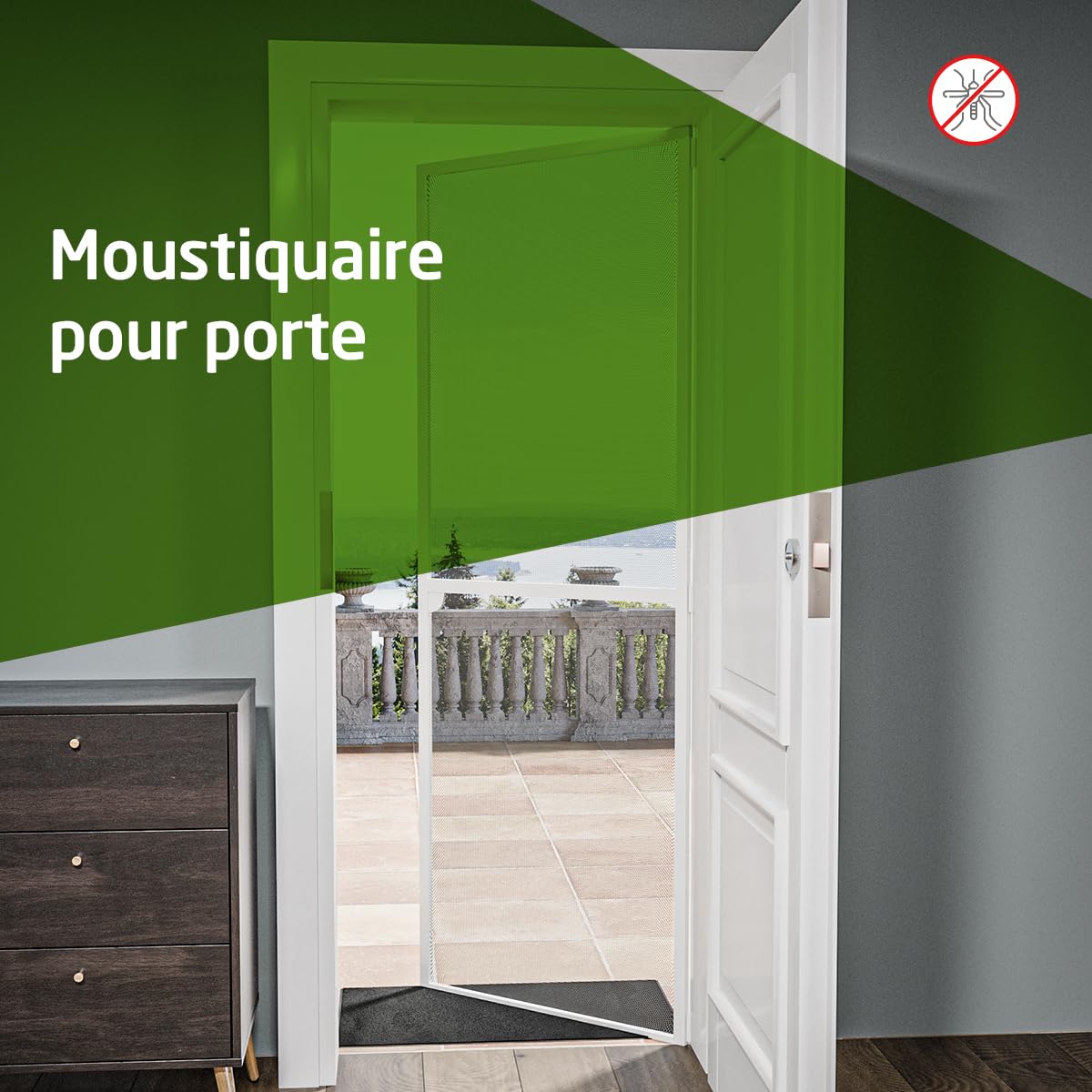 Amig - Moustiquaire pour porte - 100 x 220 cm - Ajustable - Kit complet avec cadre, maille et accessoires - Aluminium et fibre de verre - Blanc/Gris - Protection contre moustiques