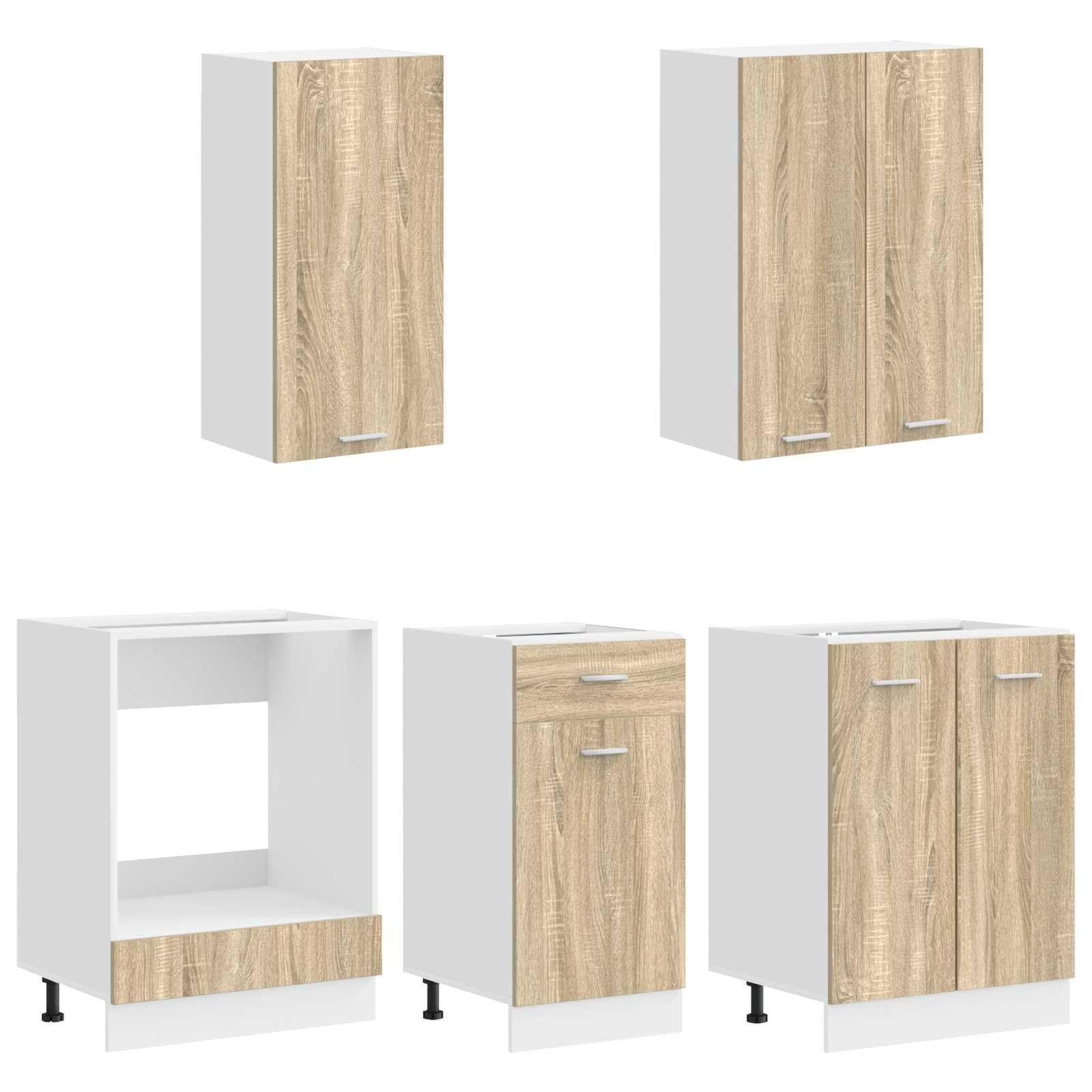 Küchenzeile Lyon 5-teiligmodern Küchenblock ohne Arbeitsplatte Küchenschrank Set für Herd Spüle Küchenmöbel aus Holzwerkstoff für Miniküche Sonoma-Eiche