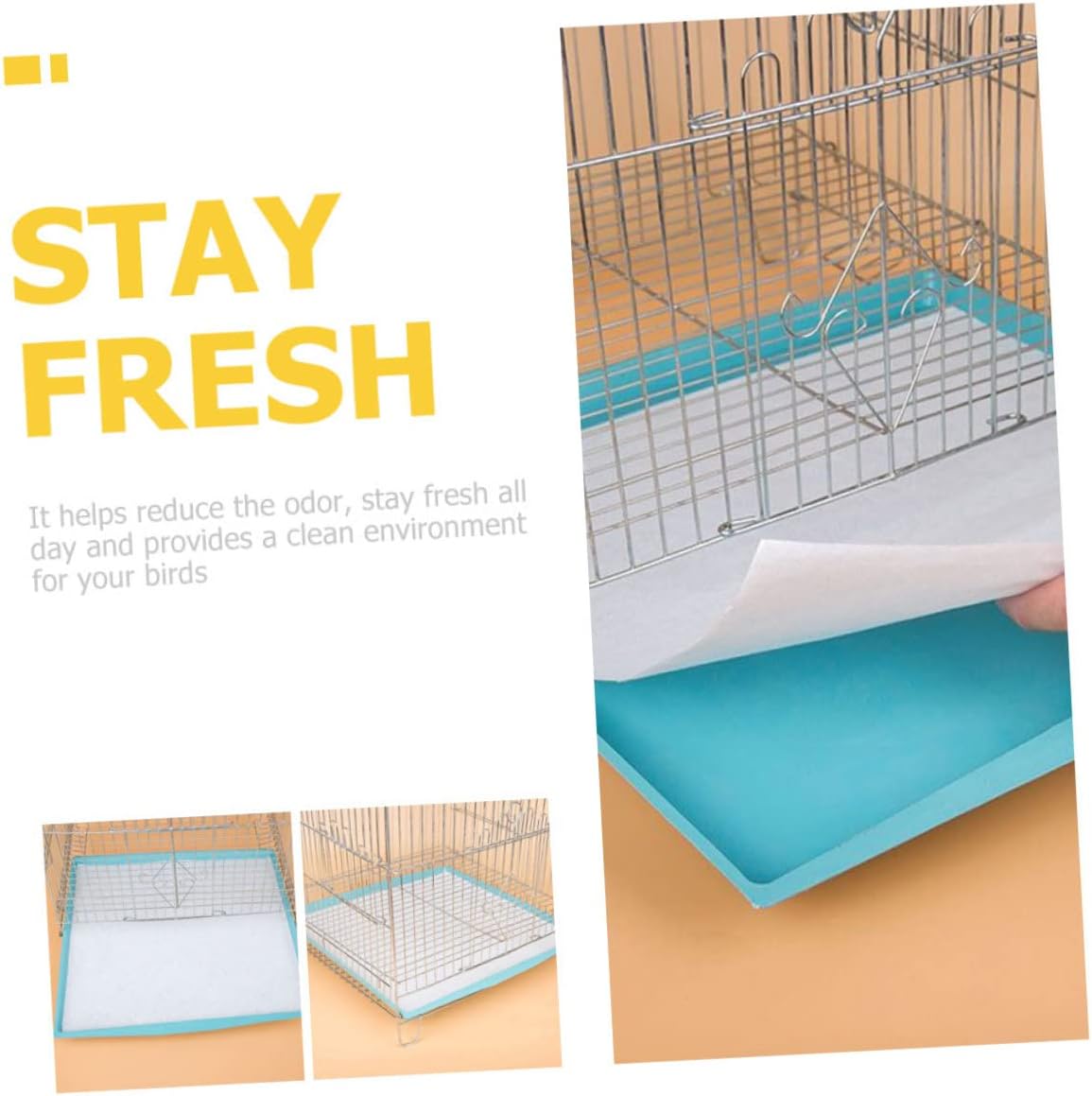 POPETPOP 300Pcs Bird Cage Paper Mats Absorbent Liner Pads for Parakeet Cage Accessories Thickened Paper for Easy Clean for Healthy Bird Habitat