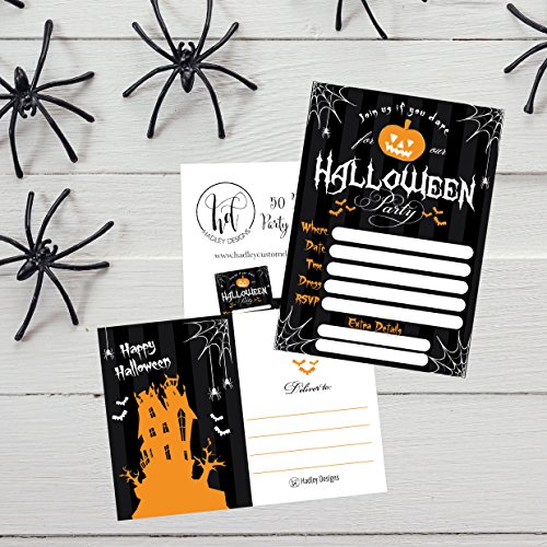 50 Black Halloween Pumpkin Invitations, Kids Or Adults Birthday Halloween Party Invites, Monster Trunk Or Treat Or Trick Or Treat Party Invitation, Costume Party Invite #TOP3