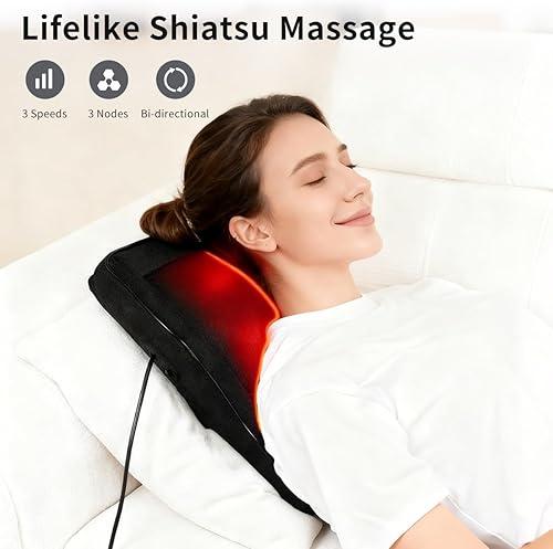 Miniatura 7 de Masajeador de espalda con calor, masajeador de espalda y cuello para aliviar el dolor de tejido profundo, almohada de masaje de amasamiento 3D para