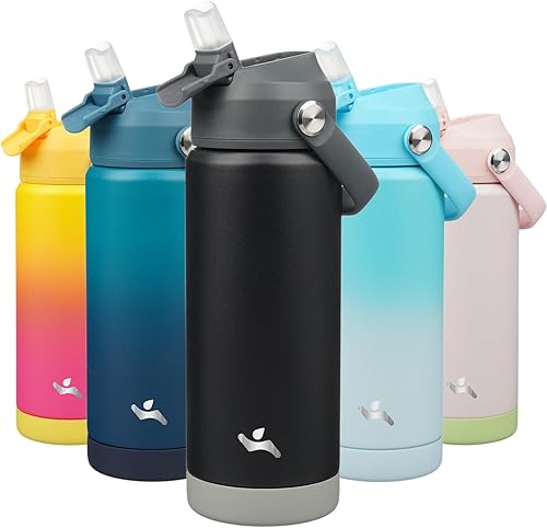 Miniatura 30 de Botella de agua aislada con tapa con pajilla, botella de metal al vacío de acero inoxidable de 12 onzas con mango de silicona, rosa ROSA ROSA,Flor