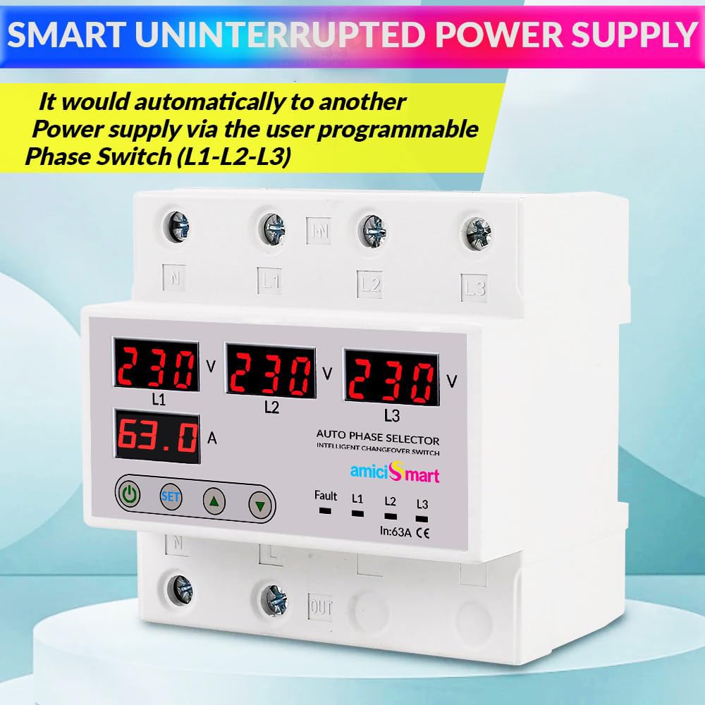 amiciSmart Intelligent 3 Phase to 1 Phase Selector/Changeover Switch, 230VAC Control Transfer Switch, Multicolor - Image 7 thumbnail