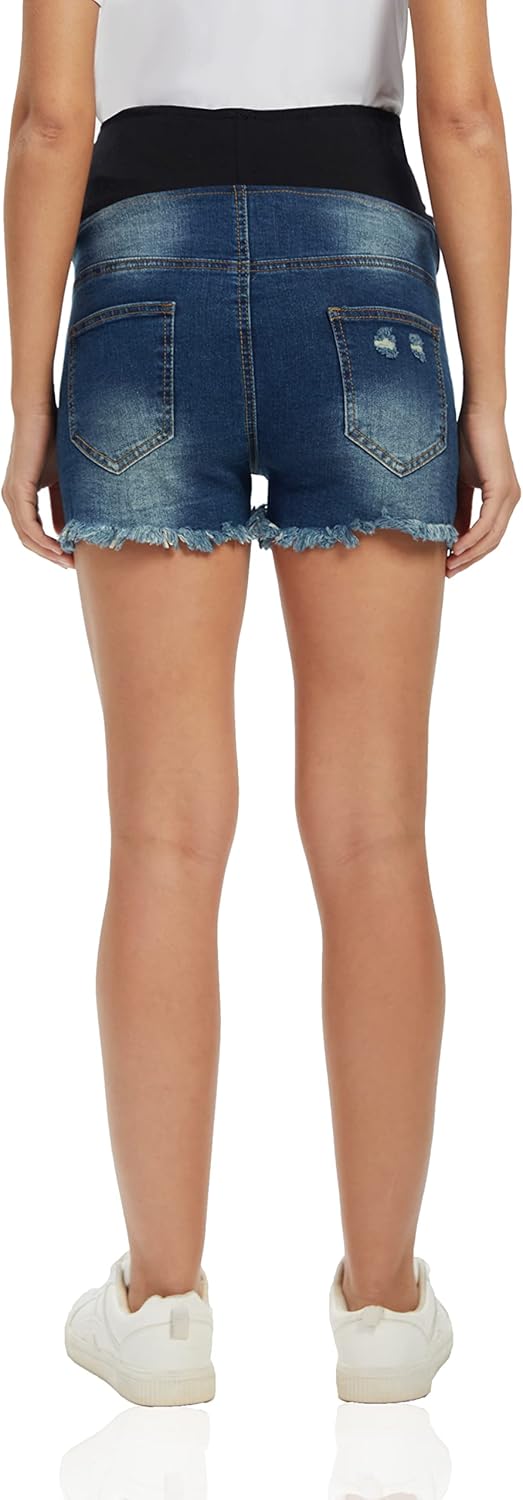 Foucome Women's Maternity Jean Shorts Over The Belly Pregnancy Denim Shorts Ripped Summer Hot Short Pants - Image 6