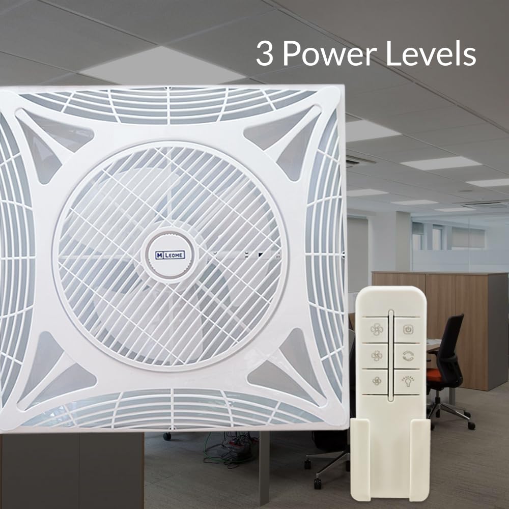 M Ledme - Ventilador de Techo Armstrong Square 68W con luz Led Blanca Fría (6000k), Empotrado, 1172LM, Control remoto, Motor AC, Silencioso, 3 velocidades, ideal para oficinas. LM8087