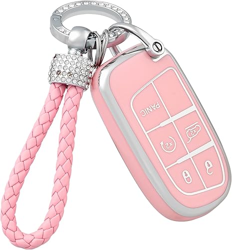 OFFCURVE Funda para llavero de automóvil con llavero para Jeep Dodge, funda de protección de TPU para Jeep Grand Cherokee Renegade Chrysler 200 300